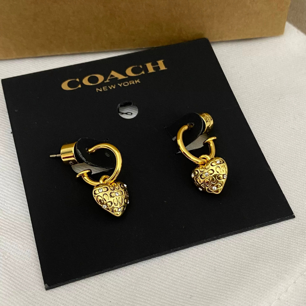 Coach Heart Drop Earrings Micro Enamel Inlay Metal